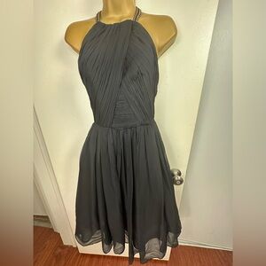 Shoshanna Black 100% Silk Woven Straps W/Gold Partly Sexy Open Back Dress NWT 0